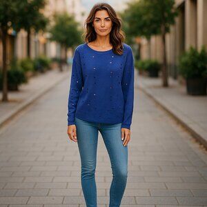 * MARK Blue Peek A Boo Hearts Long Sleeve Sweater Ladies L Size 12-14